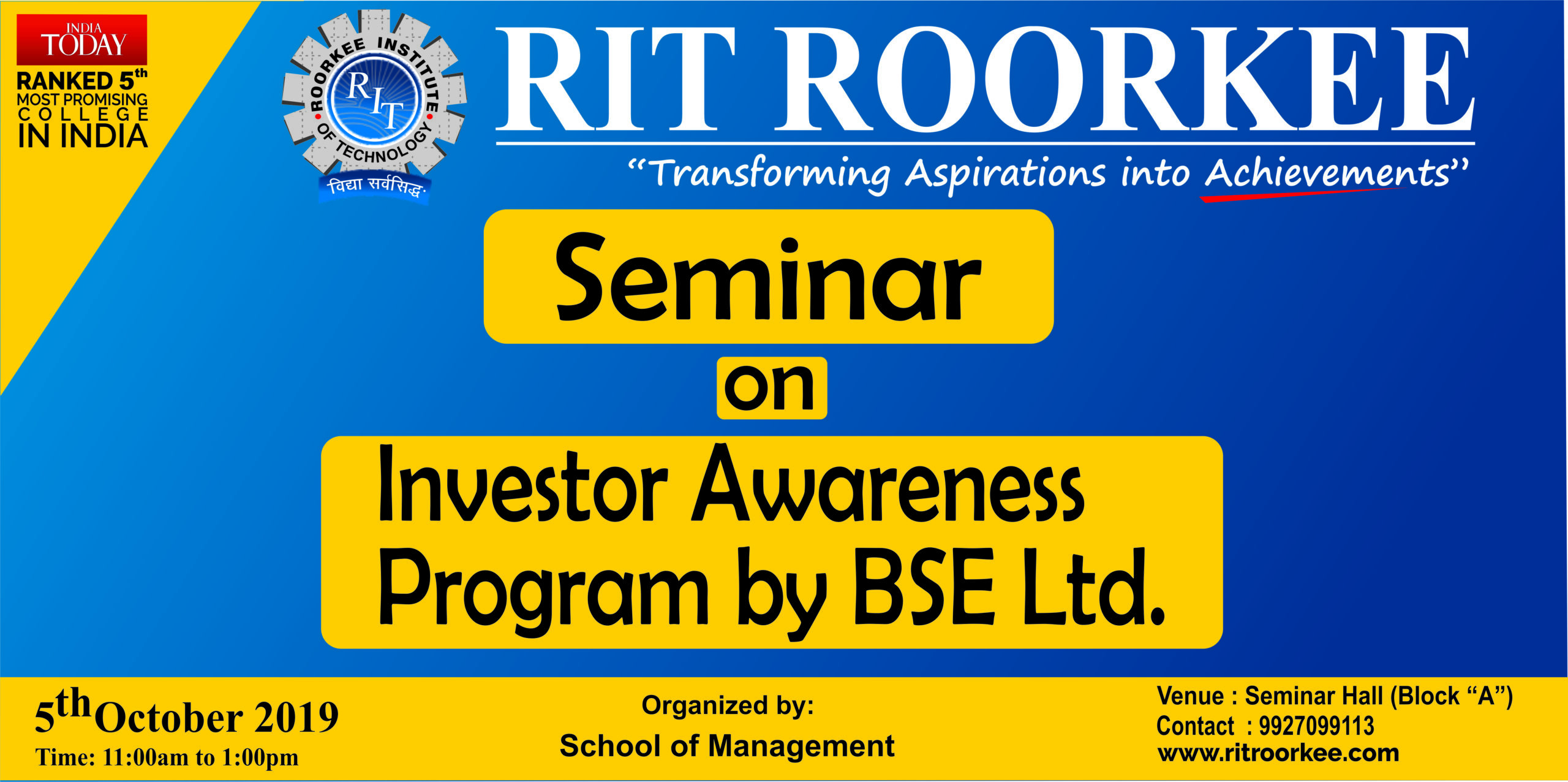 Seminar on "Investment Awareness Program" by BSE Ltd. at RIT