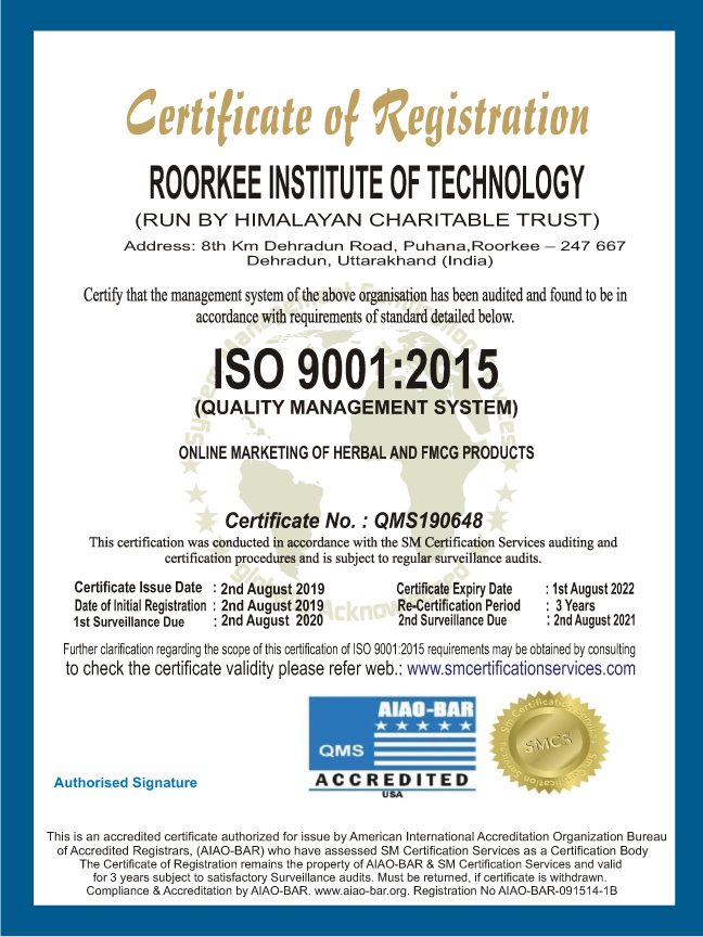 iso certificate for rit roorkee